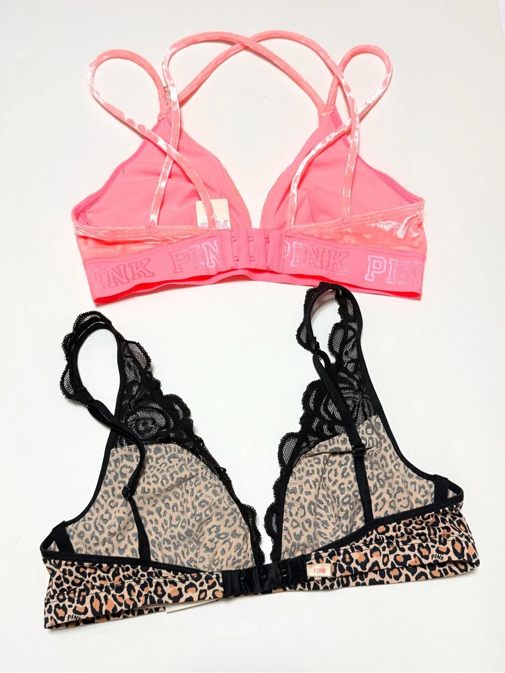 4 BUNDLE VICTORIAS SECRET PINK leopard velvet logo racerback sports BRAS